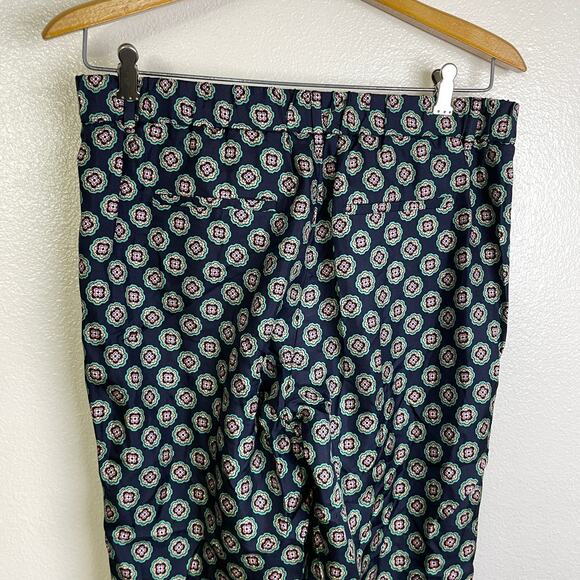 J Crew Silk Pants Womens 8 Blue Foulard Print Elastic Pull On Pajama Piping - Picture 8 of 11